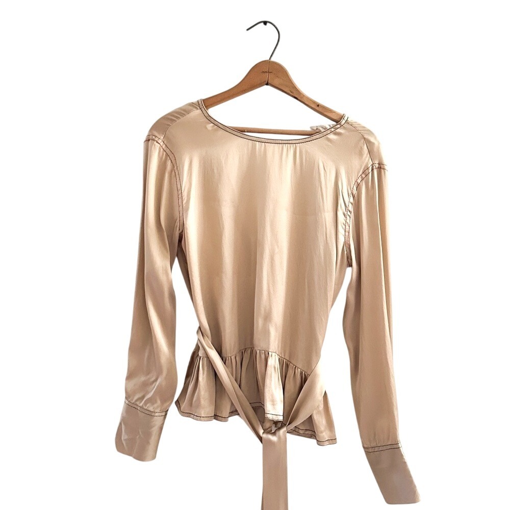 Sandro Peplum Blouse Champagne Gold Satin -‎ XS